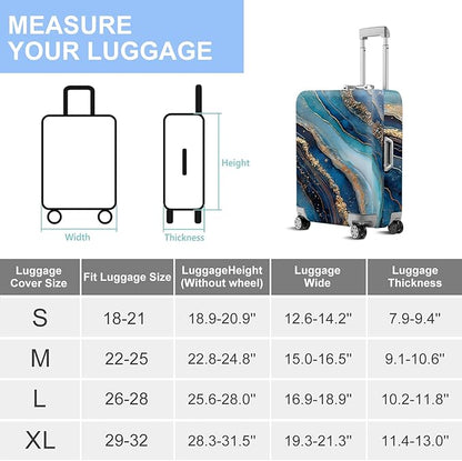 FOREVER QUEEN Luxury Golden Blue Marble Luggage Cover Suitcase Protector Suitcase Cover Anti-Scratch,Stretchable Bag Cover Washable Durable Polyester