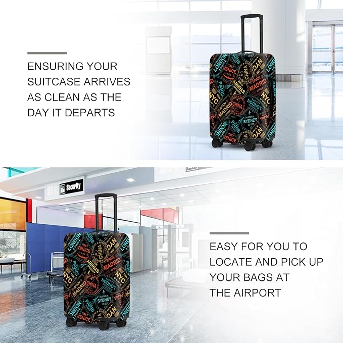 Global Destinations Suitcase Cover Set, Travel Bucket List Map Print, Heavy Duty Nylon Luggage Protector for 18-32 Inch, Cruise Vacation Essentials