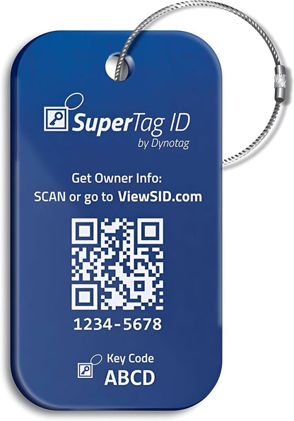 Dynotag® Sentry Series Solid Metal Web Enabled Smart Luggage Tag ID + Steel Loop, Anodized Aluminum with DynoIQ™ & Lifetime Recovery Service (Sapphire Blue)