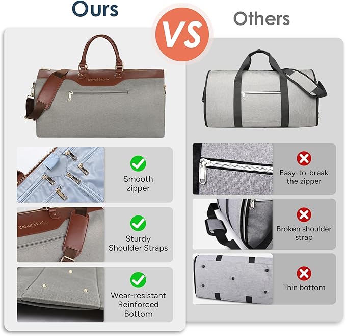 travel inspira Convertible Garment Bag 2 in 1 Carry On Garment Duffle Weekender 45L with Extended Shoe Compartment, Waterproof Nylon, Hanging Hook for Travel Business Men, Army Green