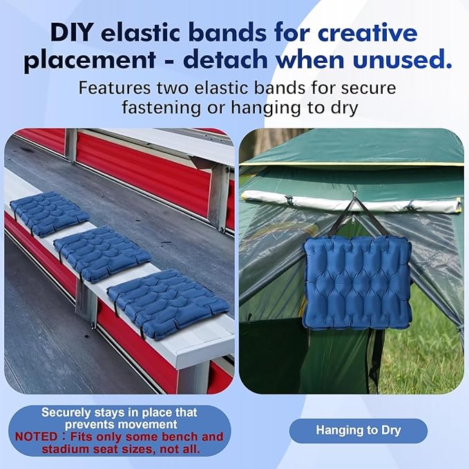 HiiPeak Inflatable Stadium Seat Cushion, Compact Hand Press Stadium Seats Pad Bleacher Seat Chair Cushion Pad for Airplane Travel Camping Backpacking Sports Events