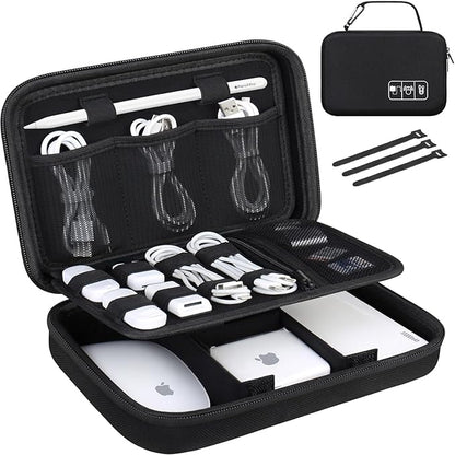 Lacdo Hard Travel Electronic Organizer Case for MacBook Power Adapter Charger, Cables, Apple Pencil, Mouse, Power Bank, USB Flash Disk,SD Card Small Protective Portable Accessories & 3 Cable Tie,Black
