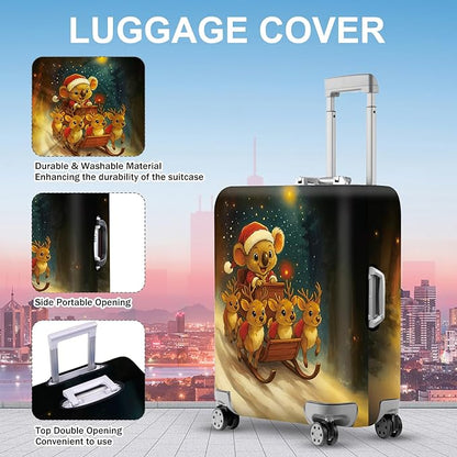 ANNA QUEEN Christmas Koala Luggage Cover, Cute Santa Koala with Reindeer Suitcase Protector, Washable Stretchable Travel Sleeve for 24-26 Inch Luggage
