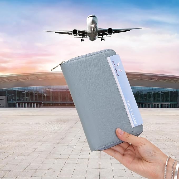 WASON Leather Zipper Travel Passport Wallet Holder RFID Blocking Cover, Passport case Pocket Slot for Card, Cash, ID, Boarding Pass and Ticket for Men, Women and Family Trips (Blue)