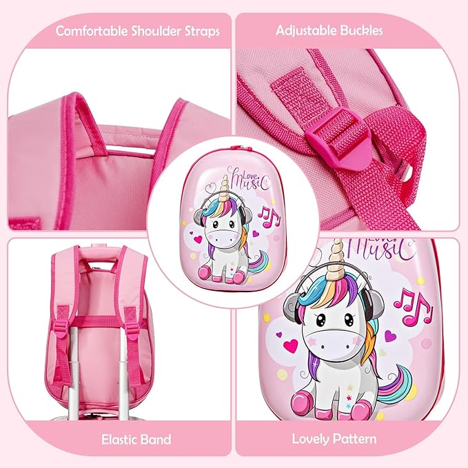 KOTEK Kids Carry On Luggage Set, 16" Hardside Rolling Suitcase with Spinner Wheels, Travel Rolling Luggage for Boys Girls (Colorful Horse)