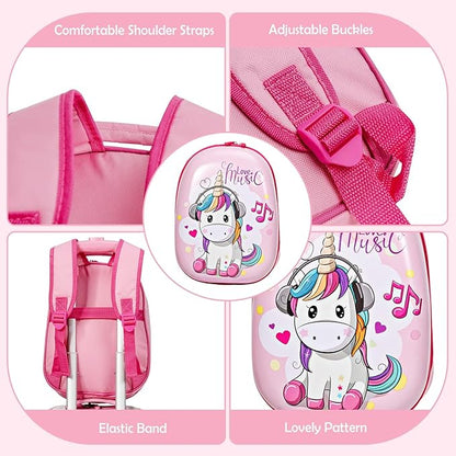 KOTEK Kids Carry On Luggage Set, 16" Hardside Rolling Suitcase with Spinner Wheels, Travel Rolling Luggage for Boys Girls (Colorful Horse)