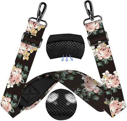 ZINZ 60" Universal Bag Strap with Ultra-Thick Fixed Breathable Pad Adjustable Heavy-Duty Shoulder Strap for Laptop Bag Crossbody Luggage Gym Bag Camera Bag and More,Black Flower