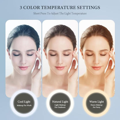 Travel Makeup Bag with LED Lighted Mirror, Cosmetic Makeup Organizer Bag with 3 Color Setting, Makeup Train Case with Adjustable Dividers for Women Makeup Brushes Jewelry Accessories