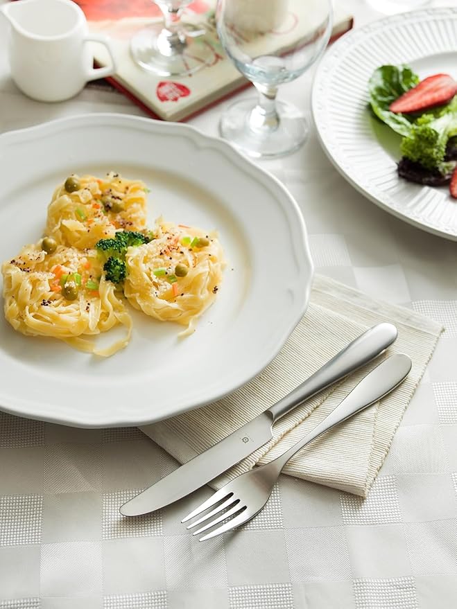 Matte Silverware Set, 18/10 Stainless Steel Satin Flatware, Modern Brushed Finish Cutlery, Dishwasher Safe & Durable, Built to Last (40-Piece, Fidenza)