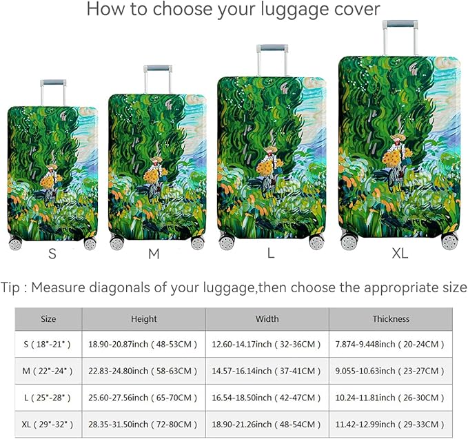 fancyfree Luggage Cover Washable Suitcase Protector Anti-scratch Suitcase cover (Cypress Painting, S(18"-21" luggage))