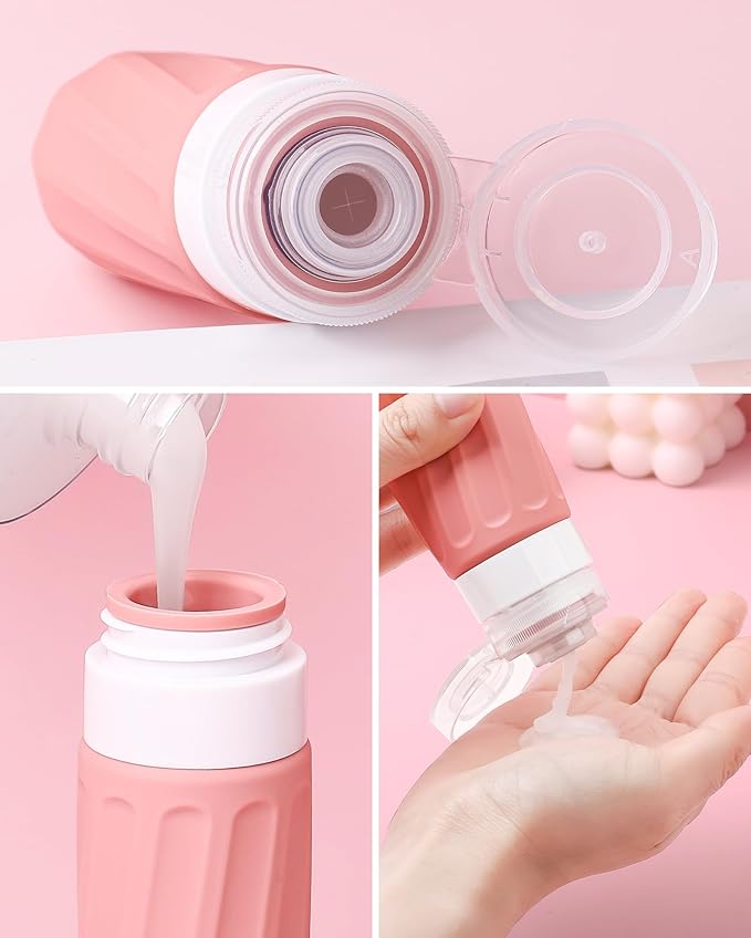 Travel Size Toiletries 8 Pack, TSA Approved 3oz/1oz Silicone Refillable Containers with Clear Travel Bag