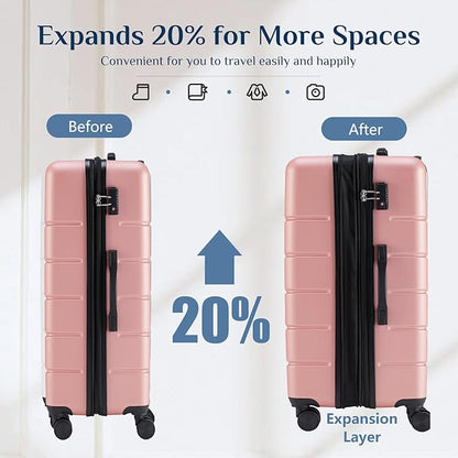 NEWBULIG 29 Inch Carry on Luggage, Lightweight Expandable Rolling Suit Case with TSA Lock, Hard Shell ABS Suitcase with Double Spinner Wheels, Pink