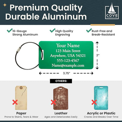Two Custom Engraved Aluminum Luggage Tags (Green)