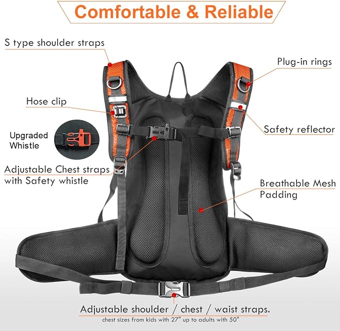Insulated Hydration Backpack Pack with 3L BPA Free Leak Proof Water Bladder, Large Storage Lightweight Hiking Daypack with Waist Pouches & Cooler Layer, for Running, Biking, Camping, Festival