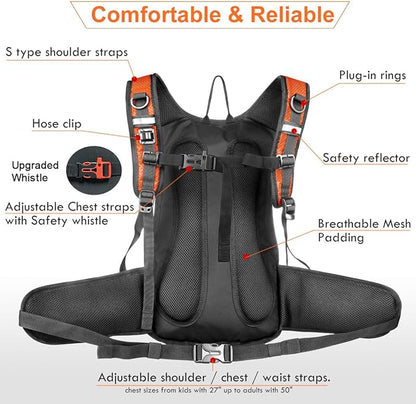 Insulated Hydration Backpack Pack with 3L BPA Free Leak Proof Water Bladder, Large Storage Lightweight Hiking Daypack with Waist Pouches & Cooler Layer, for Running, Biking, Camping, Festival