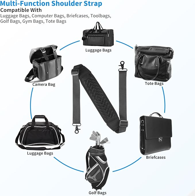 3D Air Cushion Ultra Comfortable Bag Strap, 55" Thicken Shoulder Strap with Double Adjustable Buckles and Metal Hooks, Ideal for Laptop Messenger Bag/Crossbody Bag(Enlarged Clamp Buckle)