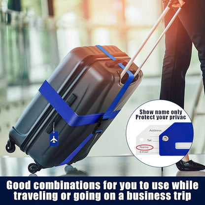 Weewooday 8 Pcs Luggage Straps Suitcase Tags Set for TSA Approved, 4 Travel Adjustable Suitcase Belt, 4 Silicone Luggage Tags with Name ID Card Travel Accessories(Ultramarine,Airplane)