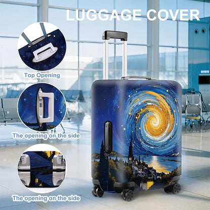 Art Print Travel Suitcase Cover – Starry Night Style Waterproof Luggage Cover and Stretchable Suitcase Protector for Checked Bags,Fits 32"-34" Luggage,XL