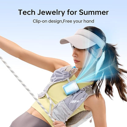 JISULIFE Portable Neck Fan, 100-Speed Adjustable 40000 RPM Personal Mini Necklace Wearable Belt Fan, 16H Rechargeable Battery 4500mAh with LED Display for Outdoor Travel Camping Gifts- Blue