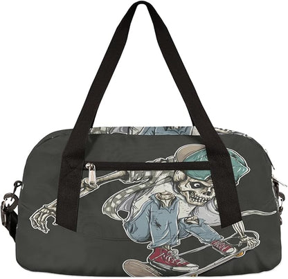 Cool Human Skeleton Skateboard Gym Duffle Bag for Kids,Sports Bag for Teens Boys & Girls Small Waterproof Overnight Weekender Carry School Practice Travel Bag