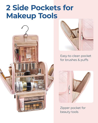 BAGSMART Travel Toiletry Bag, Large Capacity Cosmetic Bags for Women with Hanging Hook, Water-resistant for Toiletries Accessories Brushes Sponge, With Handle