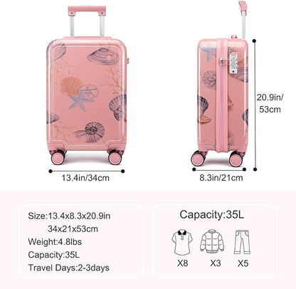 Somago Spinner 18" Hardside PC Carry on Suitcase with TSA Lock Lightweight Children Luggage(18inch, Seashell Pink)