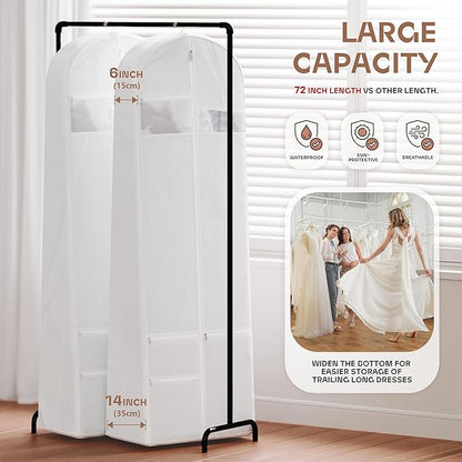 72inches Garment Bag with Zipper Pocket, Wedding Dress Bag for Gowns Long, White