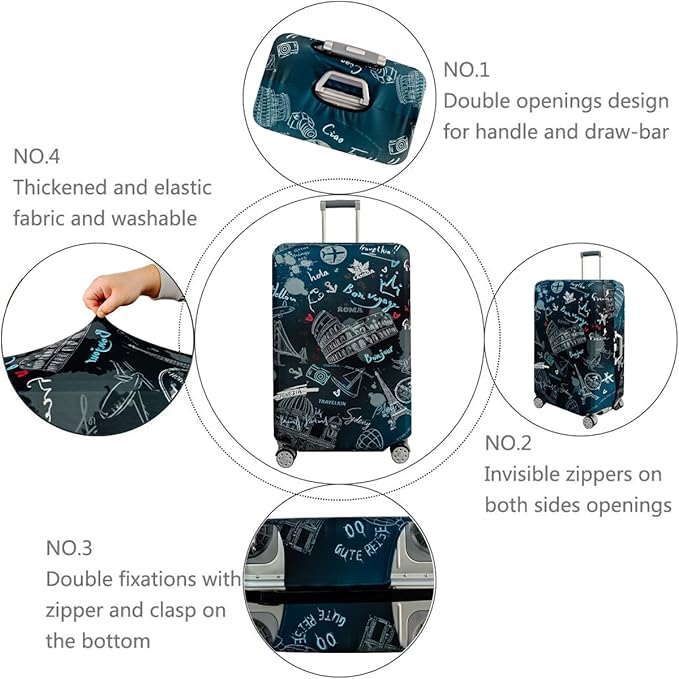 fancyfree Luggage Cover Washable Suitcase Protector Anti-scratch Suitcase cover (Travel Graffiti, XL(29"-32" luggage))