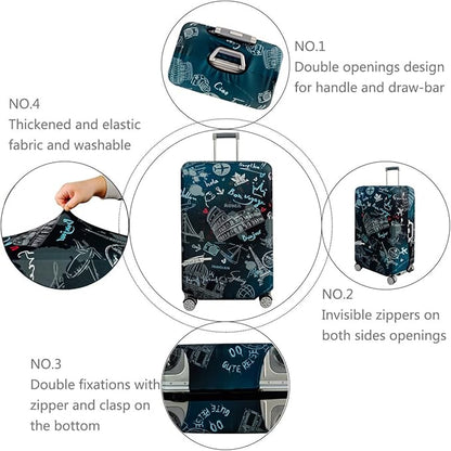 fancyfree Luggage Cover Washable Suitcase Protector Anti-scratch Suitcase cover (Travel Graffiti, XL(29"-32" luggage))