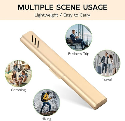 Travel Toothbrush Case, 2Pack Portable Toothbrush Holders, Durable Aluminum Toothbrush Storage Box, Small Breathable Manual Toothbrush Container for Traveling, Camping, Business Trip - Gold