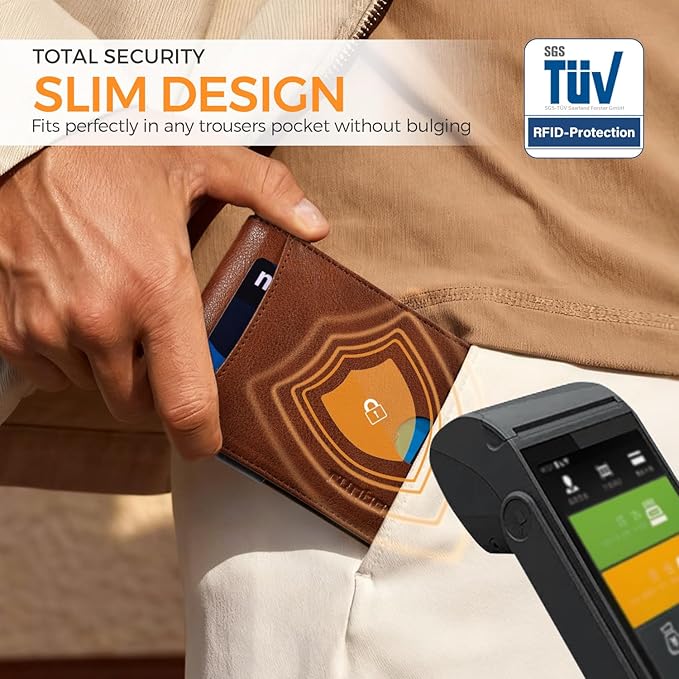 RUNBOX Money Clip Slim Wallets for Men RFID Blocking 11 Card Holder Minimalist Small Leather Bifold Men's Front Pocket Wallet Gift Box