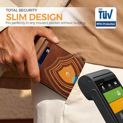 RUNBOX Money Clip Slim Wallets for Men RFID Blocking 11 Card Holder Minimalist Small Leather Bifold Men's Front Pocket Wallet Gift Box