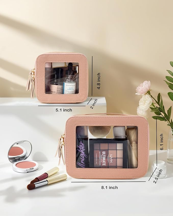 Clear Makeup Bag Set, Travel Makeup Case Clear Cosmetic Travel Bag Small Makeup Organizer Mini Make Up Pouch for Purse Waterproof Toiletry Bag Portable Car Essentials Car Organizer