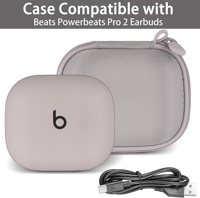 co2CREA Hard Case for Beats Powerbeats Pro 2 with Carabiner Clip, Shockproof Earbuds Storage Box – Protective Travel Cover for Powerbeats Pro 2 Wireless Bluetooth Earbuds (Quick Sand Case)
