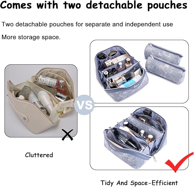 BOYATU Travel Makeup Bag Cosmetic Bags for Women: 3 Sets Large Capacity Make up Bag - Portable Toiletry Bags with Handle for Women(F-1-Blue)