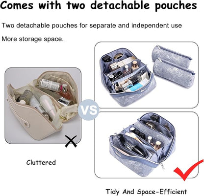 BOYATU Travel Makeup Bag Cosmetic Bags for Women: 3 Sets Large Capacity Make up Bag - Portable Toiletry Bags with Handle for Women(F-1-Blue)