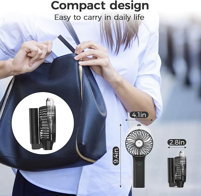 PANERGY Handheld Misting Fan – Rechargeable Battery Operated,Handheld Personal Fan with Mist Spray, Electric Hand Fans, 180° Foldable Mister Fans for Travel, Camping, Disney, Concerts, Office(Black)