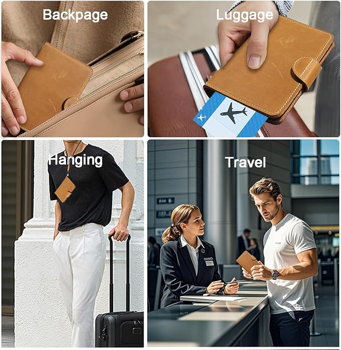 Genuine Leather Passport Holder with AirTag Slot(Hidden) | RFID Blocking Passport Holder for Travel | for 2 Passport Books | for Men Women & Family