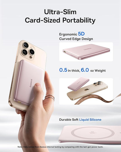 Baseus Picogo Magsafe Portable Charger, Qi2 Certified 0.5" Ultra Slim 15W Wireless Power Bank, 10000mAh 27W Fast Charging Magnetic Battery Pack with USB-C for iPhone 17/16/15/14/13/12 Series Only