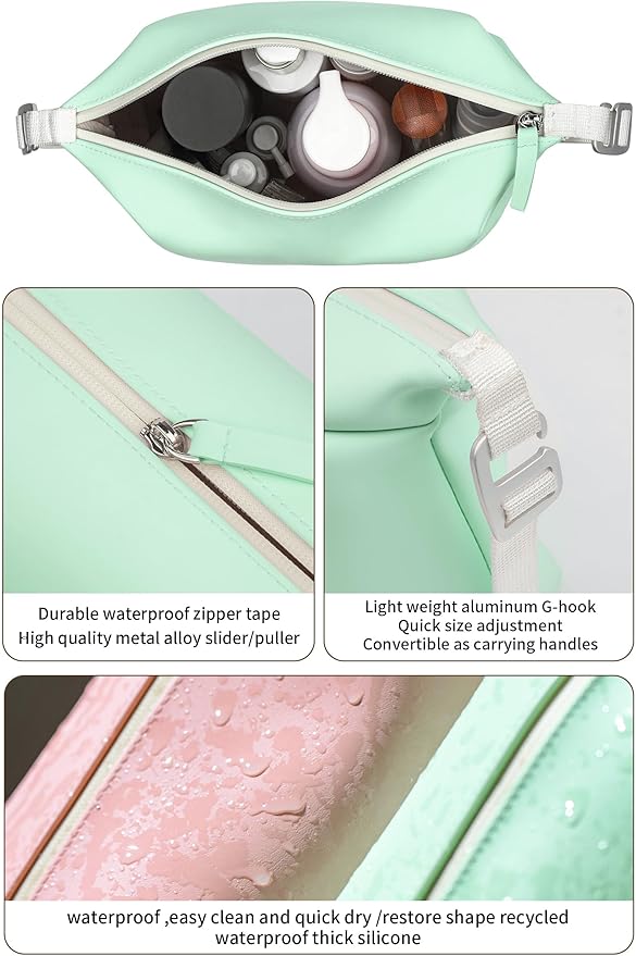 6"x 11" 6L Large Silicone Toiletry Bag,Waterproof Leakproof Foldable Travel Organizer,Dopp Kit Alternative for Men & Women,Turquoise Blue