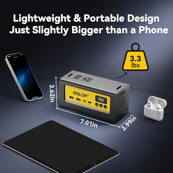 BALDR Portable Power Station 28000mAh, 90Wh LiFePO4 Battery Backup Camping Solar Generator Fast Charging with AC Outlet 150W Peak Power Bank for Home Backup Outdoor Emergency