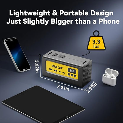BALDR Portable Power Station 28000mAh, 90Wh LiFePO4 Battery Backup Camping Solar Generator Fast Charging with AC Outlet 150W Peak Power Bank for Home Backup Outdoor Emergency