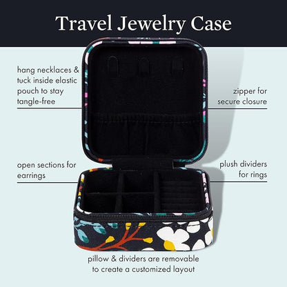 Kate Spade New York Black Travel Jewelry Case, Small Jewelry Box to Organize Rings, Necklaces, Earrings, Fall Floral, Fall Floral, Modern