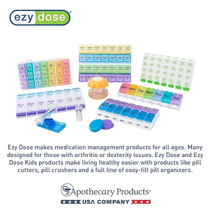 EZY DOSE Weekly (7-Day) AM/PM Pill Organizer, Daily Vitamin Container and Medicine Box, Large Pop-Out Compartments, Designed for Travel, 2 Times a Day, Blue and Yellow Lids