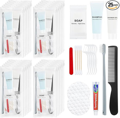 Hygiene Kits and Bulk Convenience Kits Feature Double-Sealed Individual Packaging. Personal Hygiene Kits are Suitable for Hotels, Camping, Home Use, and Travel (25-Pack)