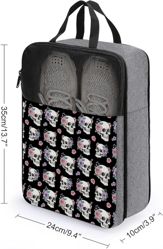 Travel Shoes Storage Pouch Skull Flower for Travel and Daily Use Dust-Proof Portable Sneaker Bags for Gym