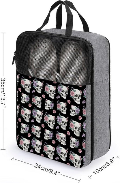 Travel Shoes Storage Pouch Skull Flower for Travel and Daily Use Dust-Proof Portable Sneaker Bags for Gym