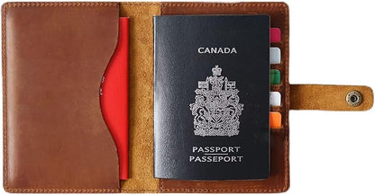 Passport Holder Cover Case Crazy Horse Leather Waterproof Travel Wallet Business Credit Card Vaccine Combo with Slot Accessories Documents Vintage Organizer Protector for Women Men Brown