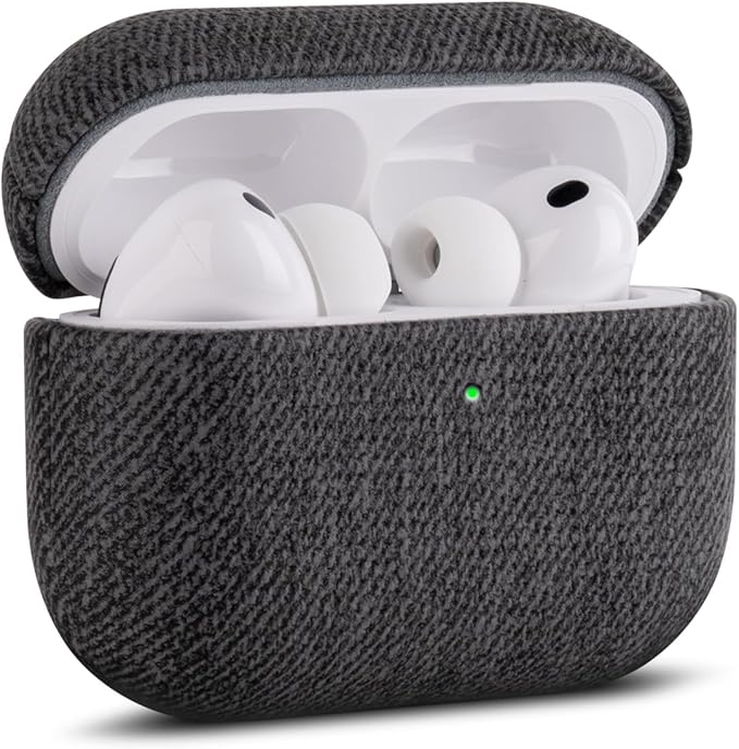 Handmade Case - for AirPods Pro 2 Case Cover - Selected Skin-Friendly Vegan Leather, Woolen Fabric Cloth Style, Drop Protective Hard Cover for AirPods Pro 2nd Generation Earbuds - Black