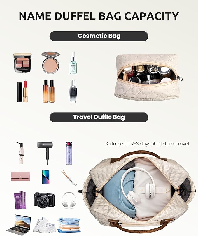 Personalized Initial Duffle Travel Bag, Monogram Weekender Overnight Bag for Women with Wet Pocket and Shoulder Strap, Female Travel Bag with Makeup Bag Gift (Letter W)